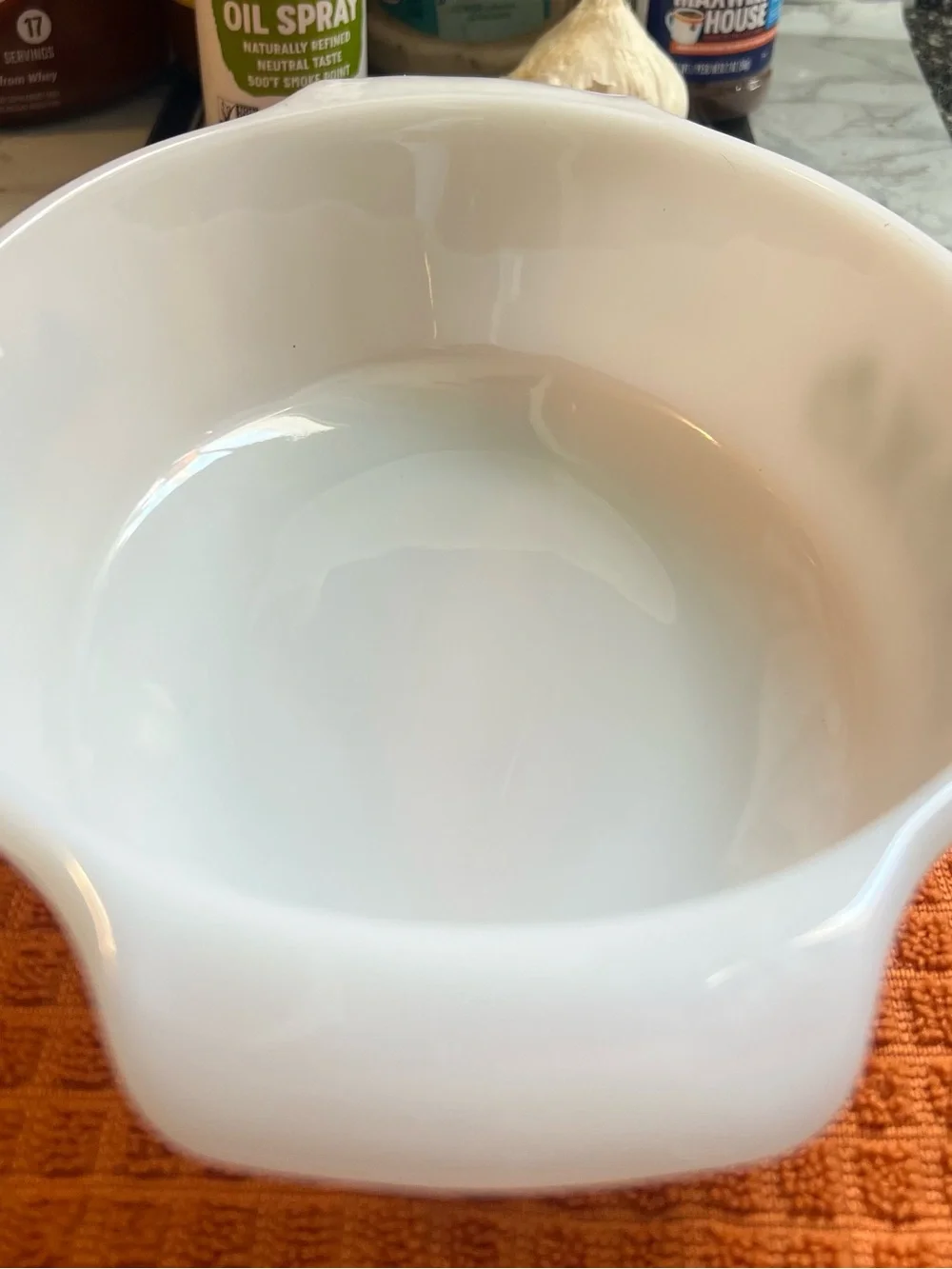 White Casserole Dish with Green Floral Border - Classic Milk Glass